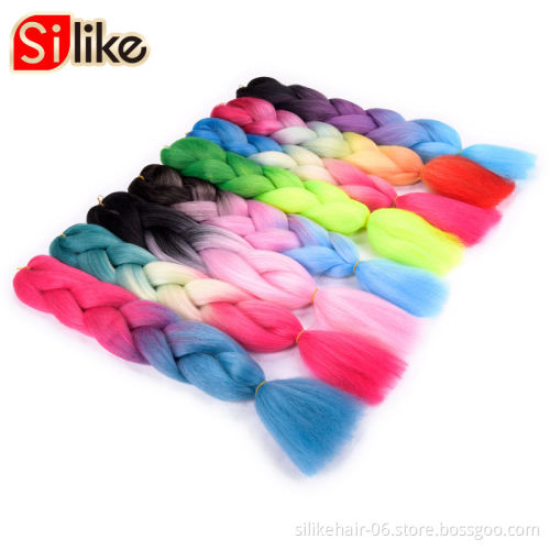 Pure Color Hot Sale 24" Jumbo Braiding Hair Extensions Ombre High Temperature Fiber Synthetic Crochet Hair Bulk For African Hair
